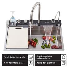 Bacha De Cocina Inteligente Con Purificador De Agua Gadnic Panel Digital  75x46x23cm Acero Inoxidable 