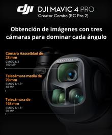 Drone DJI Mavic 4 Pro Creator Combo 512 GB (RC Pro 2), 3 Baterías, Tricámara, Cámara Hasselblad De 100 MP, Sensor CMOS 4/3, Transmisión De Vídeo 30 km