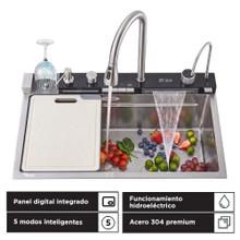 Bacha De Cocina Inteligente Con Purificador De Agua Gadnic Panel Digital  75x46x23cm Acero Inoxidable 