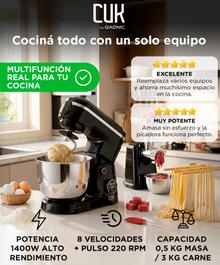Batidora Planetaria CUK by Gadnic 6 en 1 con Picadora De Carne 1400W Fabrica Pastas 