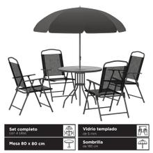 Juego De Jardín Southport By Gadnic Con 4 Sillas Mesa 80 X 80 Cm Sombrilla 180 Cm Vidrio Templado Y Tela Oxford