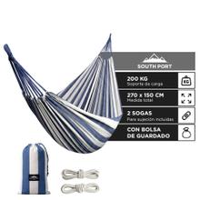 Hamaca Paraguaya South Port Gadnic 200 Kg 270 X 150 Cm Lona Con Fibra De Poliéster Azul Y Blanca Con 2 Sogas Y Bolsa