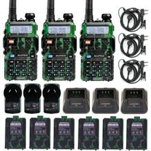 Handy Baofeng UV-5R 8w Camuflado Bi-Banda Kit x3 Hasta 12km + 6 Baterías y 3 Manos Libres