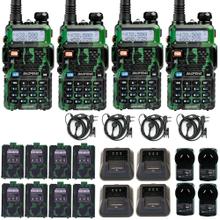 Handy Baofeng UV-5R 8w Camuflado Bi-Banda Kit x4 Hasta 12km + 8 Baterías y 4 Manos Libres