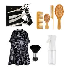 Kit de Barbería Cepillos Capa Tijeras Spray Botella