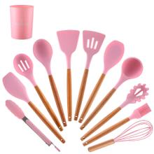 Set x12 Kit Utensilios De Cocina Gadnic KCOCI002 Mango Madera Punta Silicona