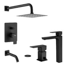 Combo Kit Griferia Piazza Arq Negro Lavatorio Alto Ducha Bidet Baño