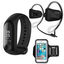 Smartband Xiaomi Mi Band 3 +Auriculares Bluetooth Gadnic BT6 + Brazalete Deportivo