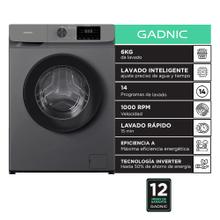 Lavarropas Automático Gadnic 6 kg Carga Frontal Inverter 1000 RPM 14 Programas 1850W Clase A Gris
