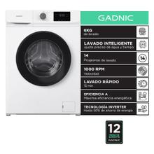  Lavarropas Gadnic 6 kg Inverter 1000 RPM 14 Programas 1850W Clase A Blanco