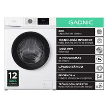 Lavarropas Automático Gadnic Blanco 6 Kg Tecnología Inverter 1000 RPM Carga Frontal 14 Programas Lavado Rápido 15 Min 