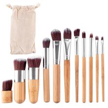 Brochas para Maquillaje Gadnic Bambú x 11 + Bolso Transporte