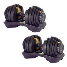 Kit X2 Mancuernas Ajustables 24 Kg  Force by Gadnic Con Dial Rapido Y Base Organizadora