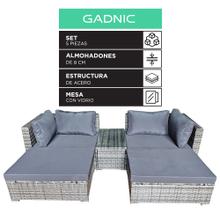 Juego De Jardín Gadnic 5 Piezas Con 2 Sofás Esquineros 2 Banquetas Mesa De Café Estructura De Acero Ratán Sintético Almohadones 8 Cm