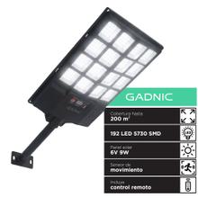Reflector Solar Para Calles Gadnic Lámpara Luz 192 Led 5730 SMD 6V 9W Batería 6Ah Cobertura 200 M2 ABS
