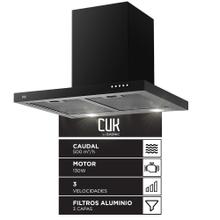 Campana Extractora CUK By Gadnic 60 cm 130W Caudal 500 m3h Acero Laminado Pintura Negra 3 Velocidades Luz LED Dual Filtros Aluminio 3 Capas Salida 150 mm Conducto Incluido 