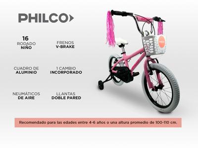 Bicicleta Rodado 16 niña Philco Cuadro Aluminio V-brake Bidcom