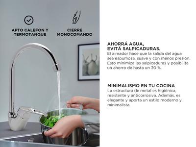 Grifería Cocina Hydros Monocomando Mesada Pico Alto Link Cromo
