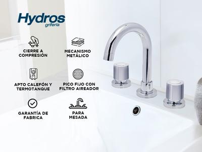 Griferia Lavatorio Hydros Mesada Viva Plus Cierre Compresión Cromo
