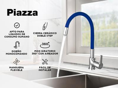 Griferia Piazza Cocina Monocomando Gourmet Emblem Azul Flexible