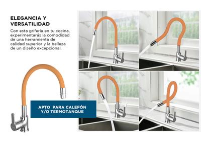 Griferia Piazza Cocina Monocomando Gourmet Emblem Naranja Flexible