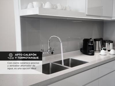 Griferia Cocina Piazza Emblem Monocomando Pared Canilla 10013 Bidcom