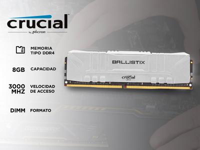 Memoria Ram para PC Crucial Ballistix 8gb Ddr4 3000mhz Disipador White Gamer