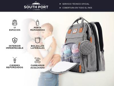 Mochila Maternal South Port Plegable Con Cambiador Cuna Portátil