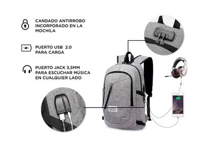 Mochila Antirrobo South Port 35 Litros USB Gadnic