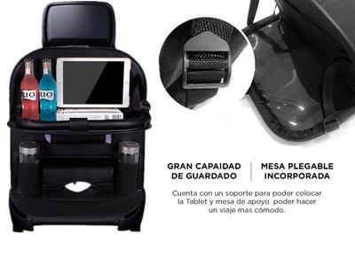 Organizador Para Coche Con Bandeja Plegable – Tiene Compartimentos Para Tablet, Botella Y Más, Protege El Asiento Trasero