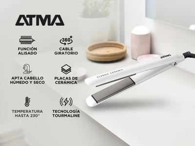 Planchita de Pelo con Placas de Cerámica Atma PL8933P Bidcom