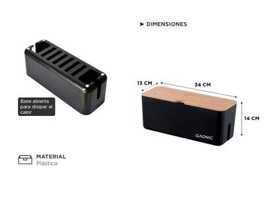 Caja Organizadora De Cables Con Tapa - ABS Blanco, 33x13x11 Cm, Con 12 Bridas, Para Esconder Regletas Y Ordenar Cables