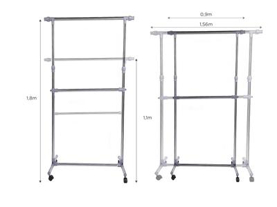 Perchero Movil Gadnic Doble Barral Con Ruedas Transportable Bidcom