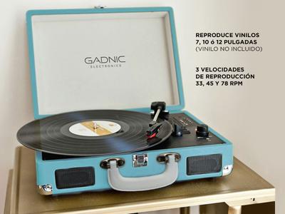 Tocadiscos Gadnic TD33 Bluetooth Portatil Velocidades FM USB Aux-In RCA SD