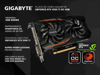 Placa de Video Gigabyte Geforce GTX 1050 TI OC 4gb Windforce 2x Nvidia