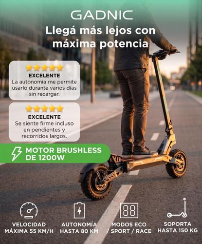 Monopatín Eléctrico Gadnic Motor Potente 1200W Autonomía 80 km Velocidad 55 km/h Neumáticos Todoterreno 11”  - 1