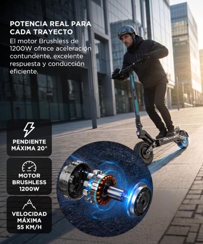 Monopatín Eléctrico Gadnic Motor Potente 1200W Autonomía 80 km Velocidad 55 km/h Neumáticos Todoterreno 11”  - 3