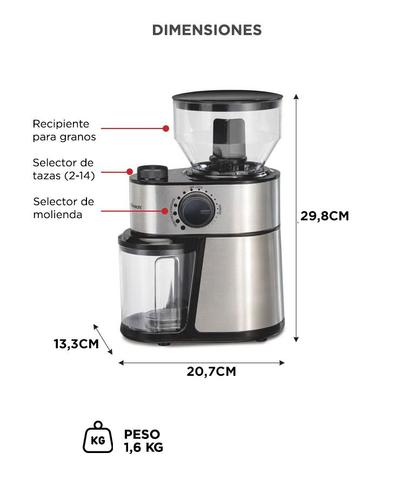 Molinillo De Café Eléctrico Hamilton Beach Acero Inoxidable 200W Muelas - 5
