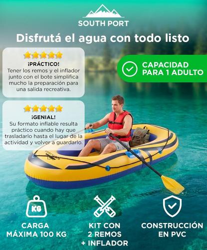 Bote Inflable South Port By Gadnic PVC Con Remos + Inflador Manual Para 1 Persona - 1