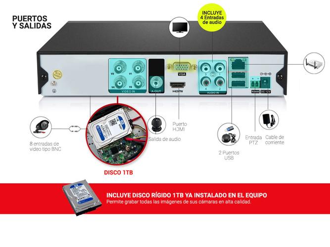 Cámaras de Seguridad x4 + DVR Gadnic SX38 Interior / Exterior IP CCTV Visión Nocturna 1Tb - 4