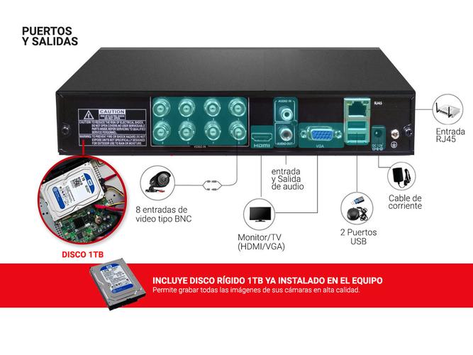 Cámaras de Seguridad x8 + DVR Gadnic SX37X Interior / Exterior Visión Nocturna 1tb - 4