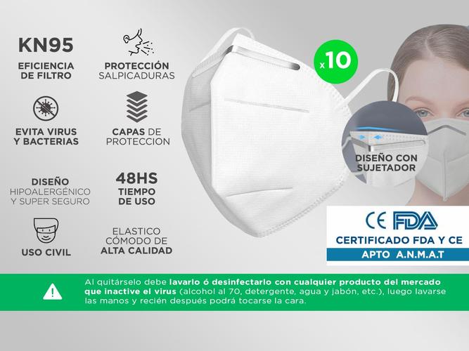 Barbijo Descartable KN95 Hipoalergénico con Clip Nasal x 10 Unidades - 1