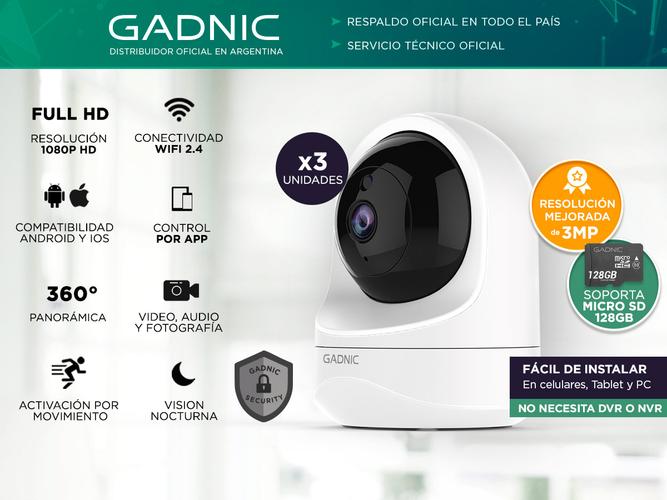 KIT 3 Cámaras de Seguridad Gadnic Wifi Visión Nocturna APP - 1