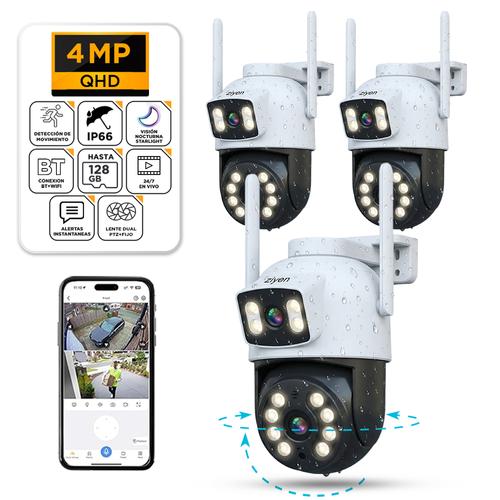 Kit X 3 Cámara de Seguridad Ziyen ZX57 Lente Dual 4MP Domo Exterior WiFi Control Por App - 0