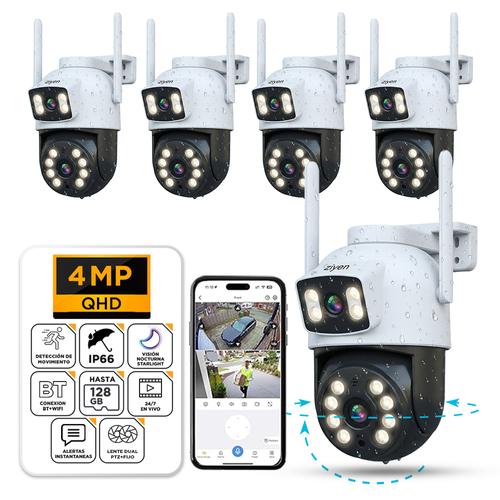 Kit X 5 Cámaras de Seguridad Ziyen ZX57 Lente Dual 4MP Domo Exterior WiFi Control Por App - 0