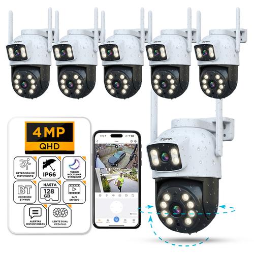 Kit X 6 Cámaras de Seguridad Ziyen ZX57 Lente Dual 4MP Domo Exterior WiFi Control Por App - 0