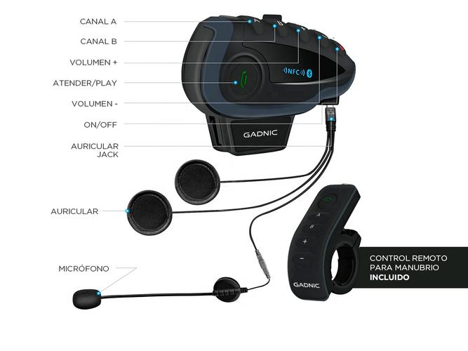 Intercomunicador Moto Gadnic G-800 Manos Libres Bluetooth 1200mts Hasta 120kmh - 3