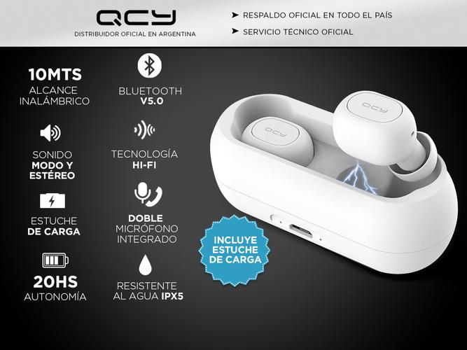 Kit x 2 Auriculares Bluetooth QCY T1C Manos Libres Inalámbrico IPX5 Blanco - 1
