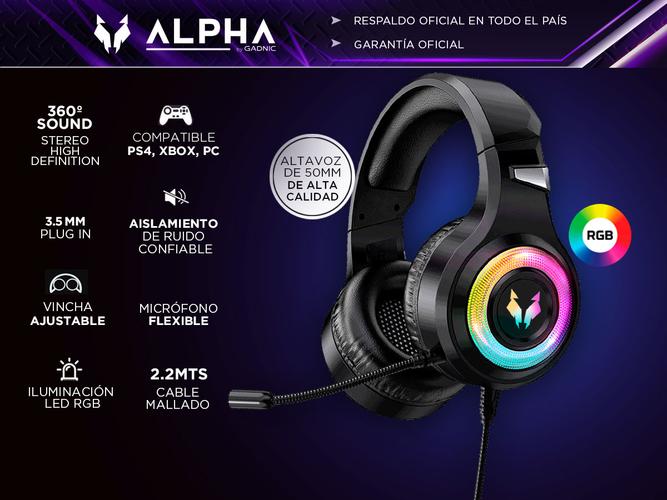 Auriculares Gamer Alpha A9000 Play Microfono Luz RGB Cancelacion Sonido   - 1
