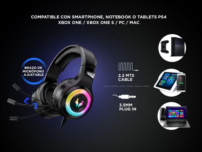 Auriculares Gamer Alpha A9000 Play Microfono Luz RGB Cancelacion Sonido   - 2